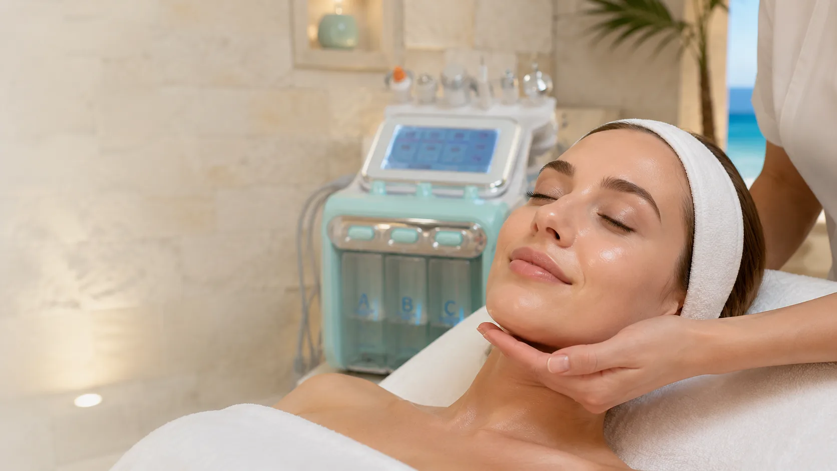 Beauty salon in Hurghada: HydraFacial treatment room with a view of the Red Sea